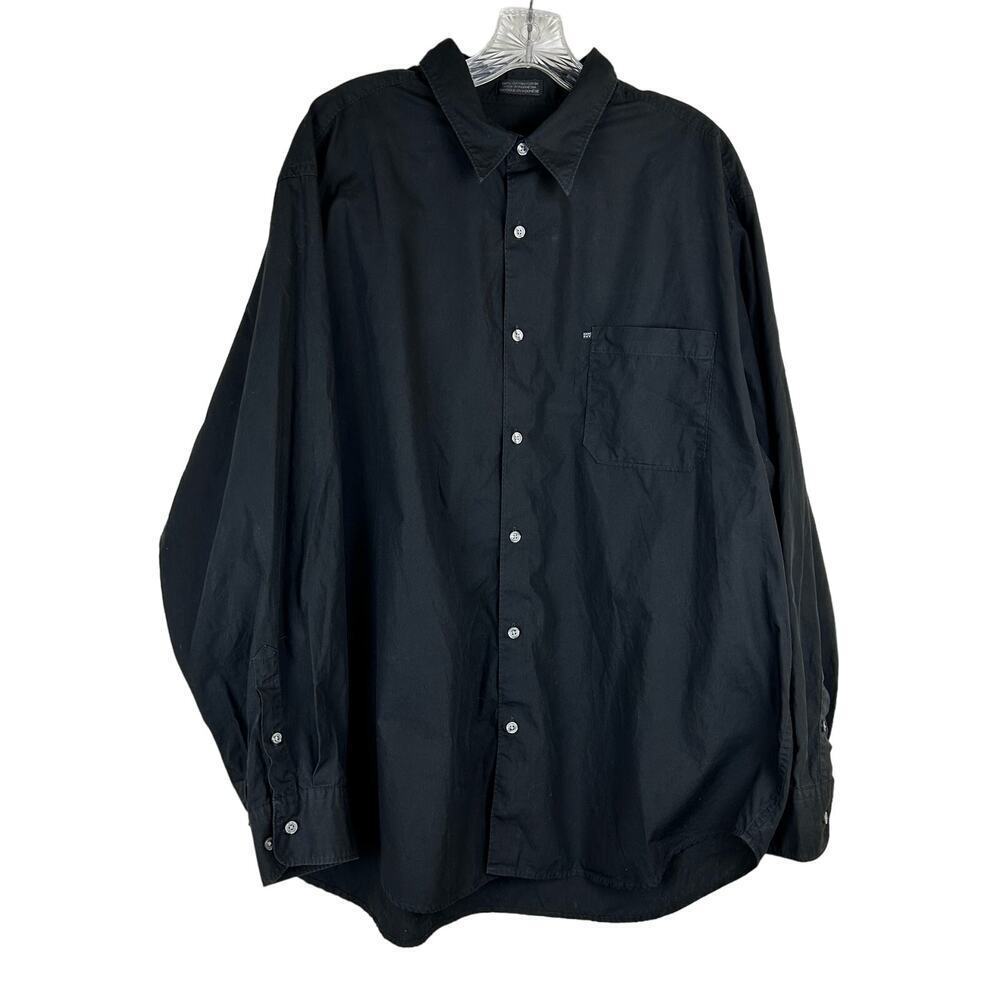 DKNY Black Long Sleeve Button Front Shirt Mens Size XL 100% Cotton Collar